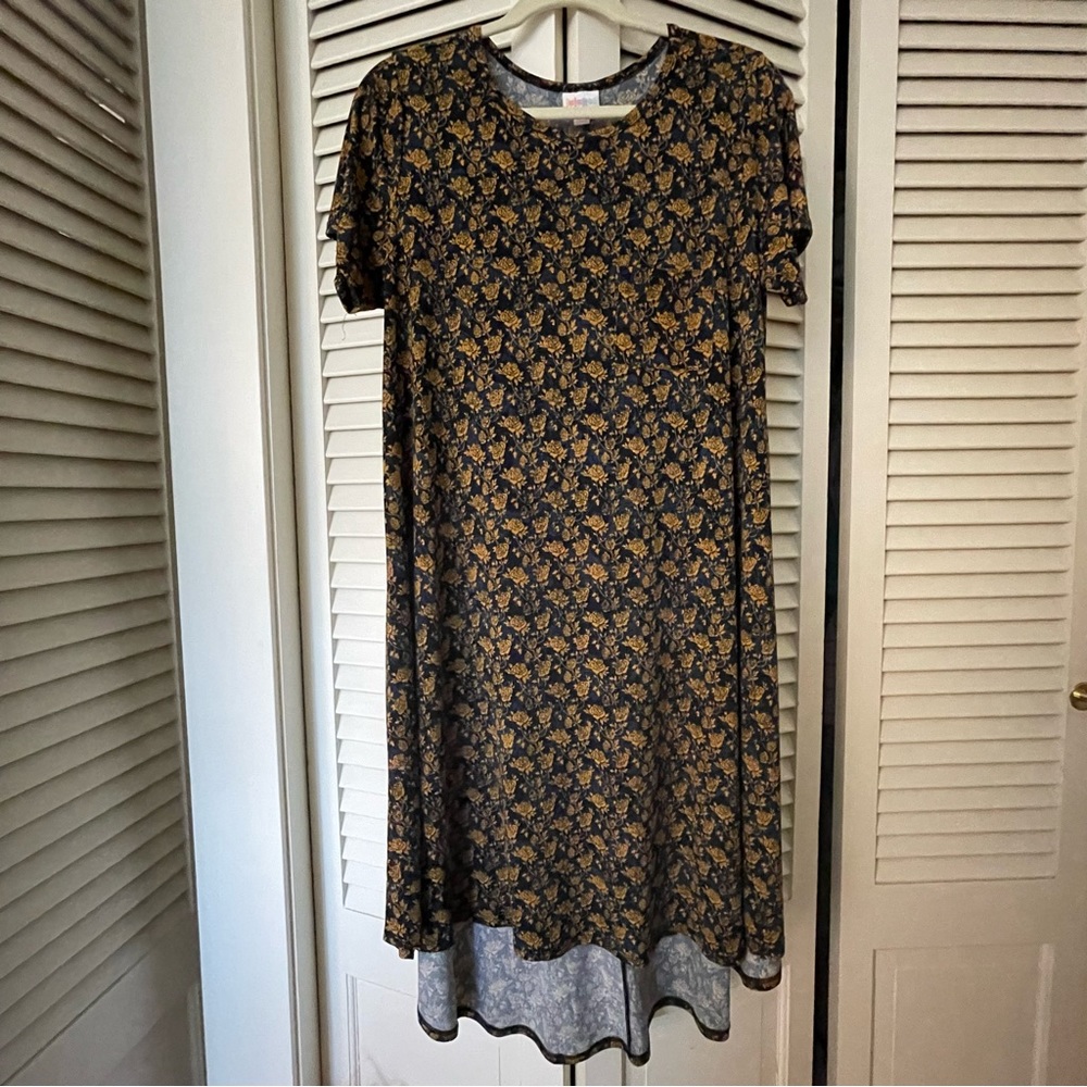 LuLaRoe Rose Print Slinky Material Carly Dress